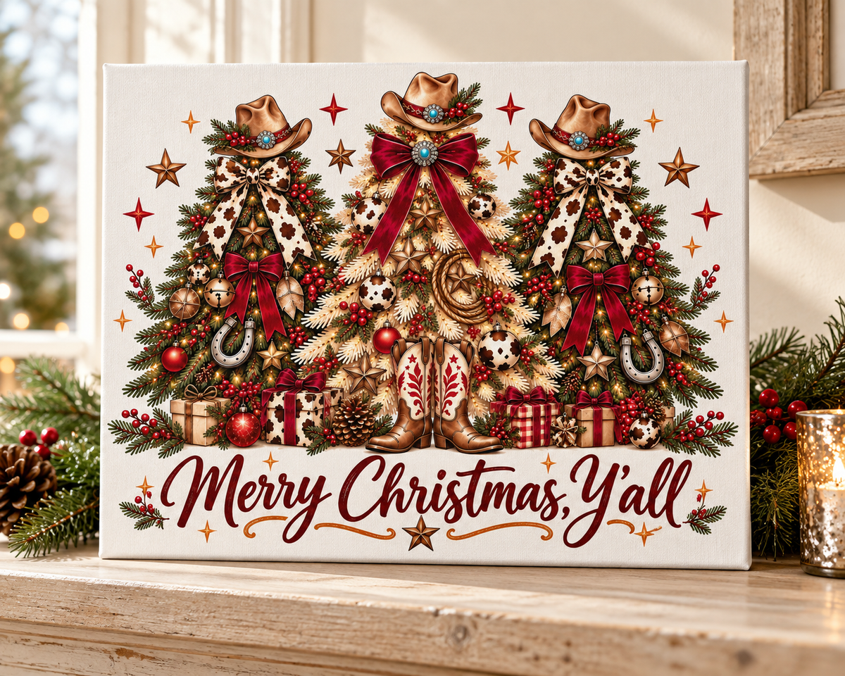 Merry Christmas Y’all Western Christmas Canvas