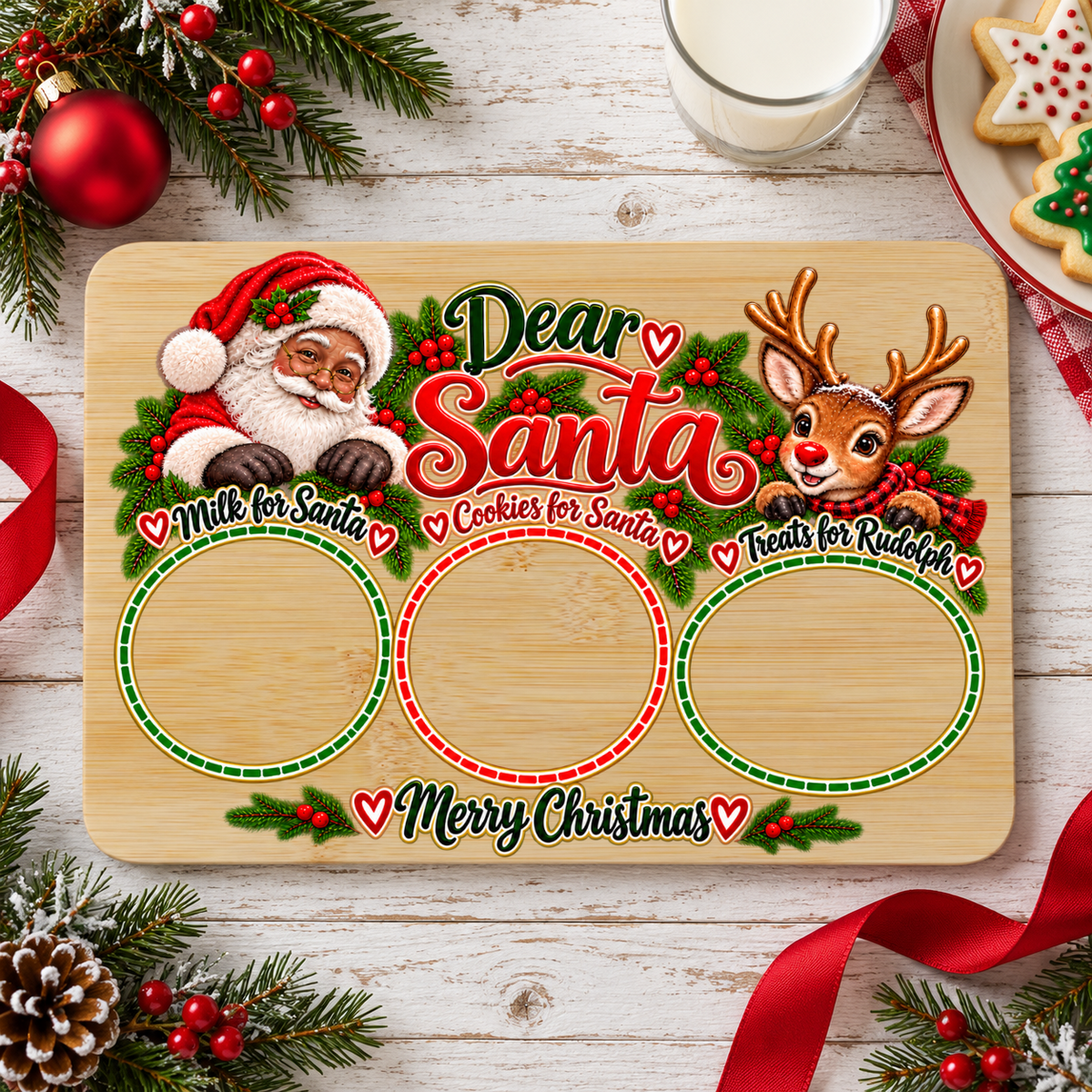 Dear Santa Christmas Eve Treat Tray – Santa Cookies, Milk & Reindeer Snacks