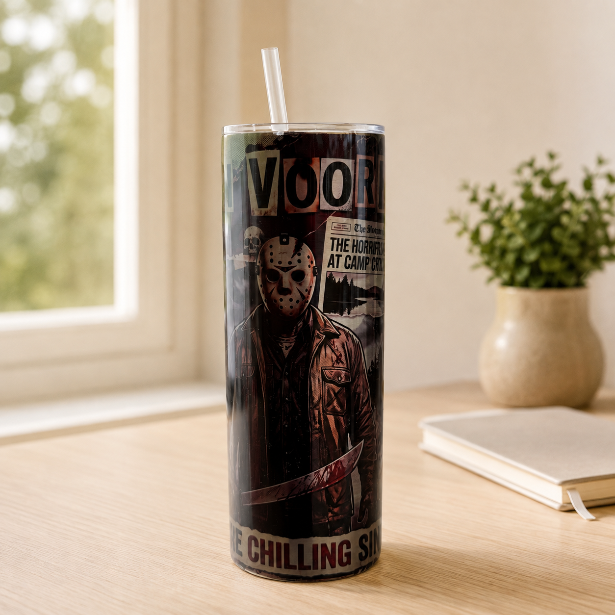 Jason tumbler displayed in a cozy workspace