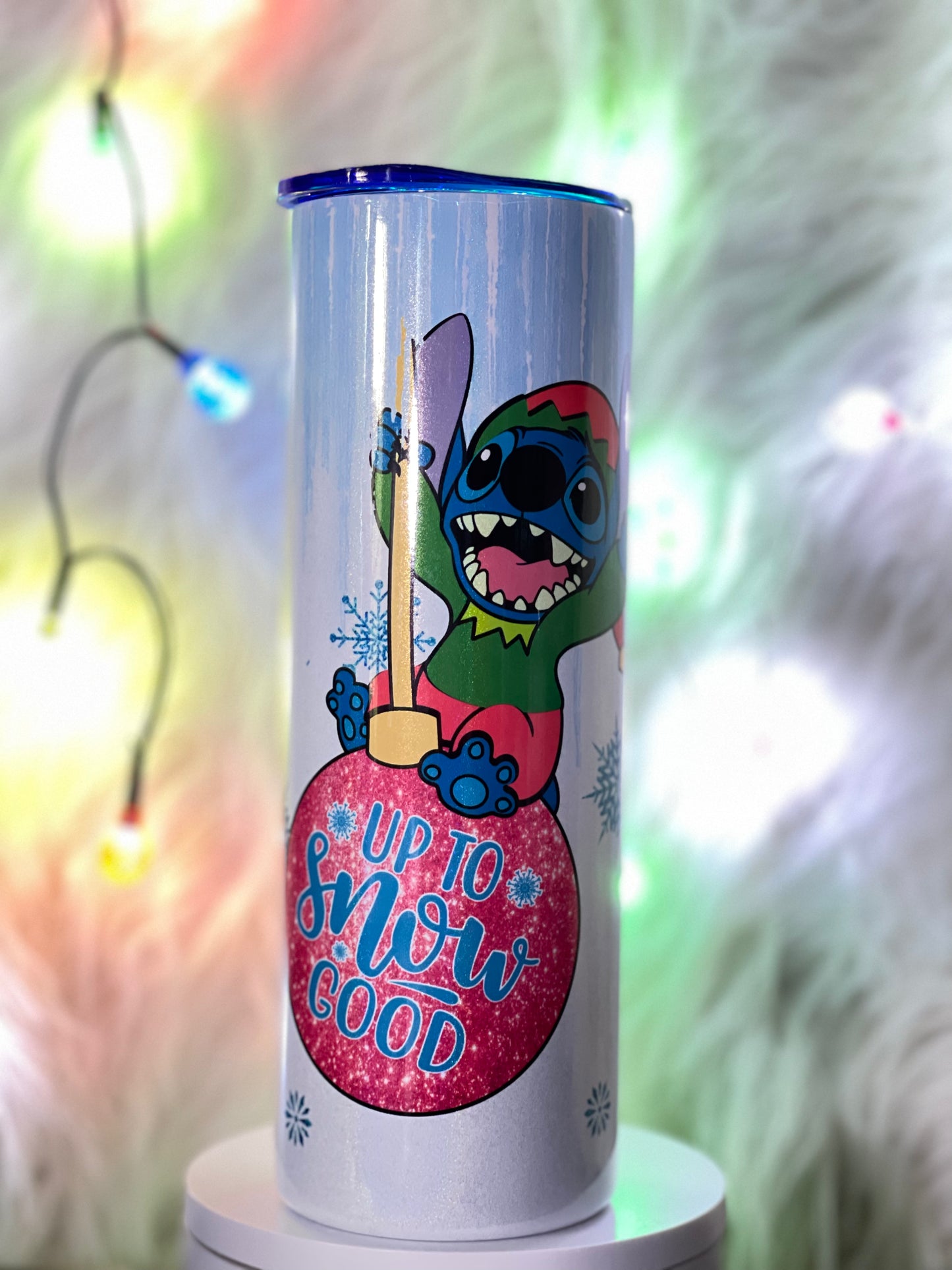 Christmas Stitch shimmer white tumbler
