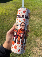 1 AAA Sweater Weather Horror Tumbler | 20oz Double Wall Stainless Steel Cup | Spooky Season Coffee Cup | Halloween Gift