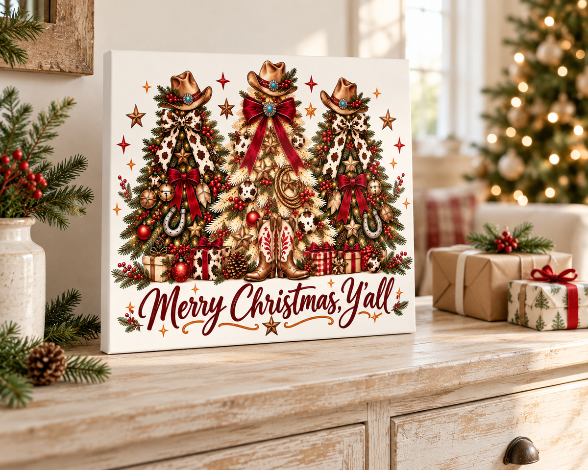 Merry Christmas Y’all Western Christmas Canvas