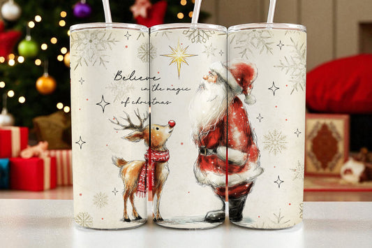 Santa & Reindeer Christmas Tumbler – Holiday Stainless Steel Cup