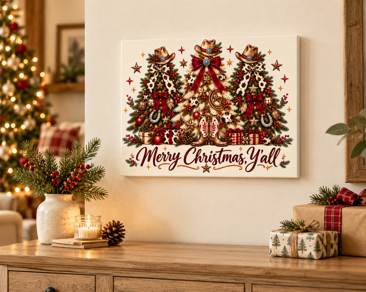Merry Christmas Y’all Western Christmas Canvas