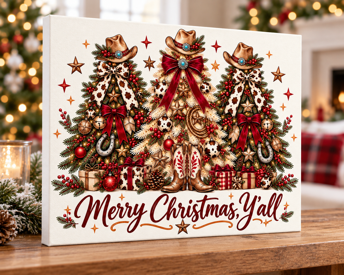 Merry Christmas Y’all Western Christmas Canvas