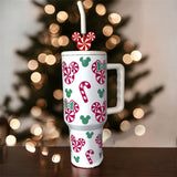 Peppermint Mouse 40oz Tumbler | Christmas Candy Cane | Personalized Holiday Tumbler with Handle & Straw | Gift Cup