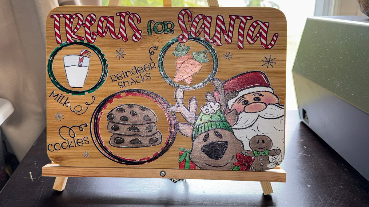 Dear Santa Tray • Christmas Treat Board • Bamboo Santa Cookie & Milk Tray • Reindeer Snack Board • Kids Christmas Eve Tradition Holiday Gift