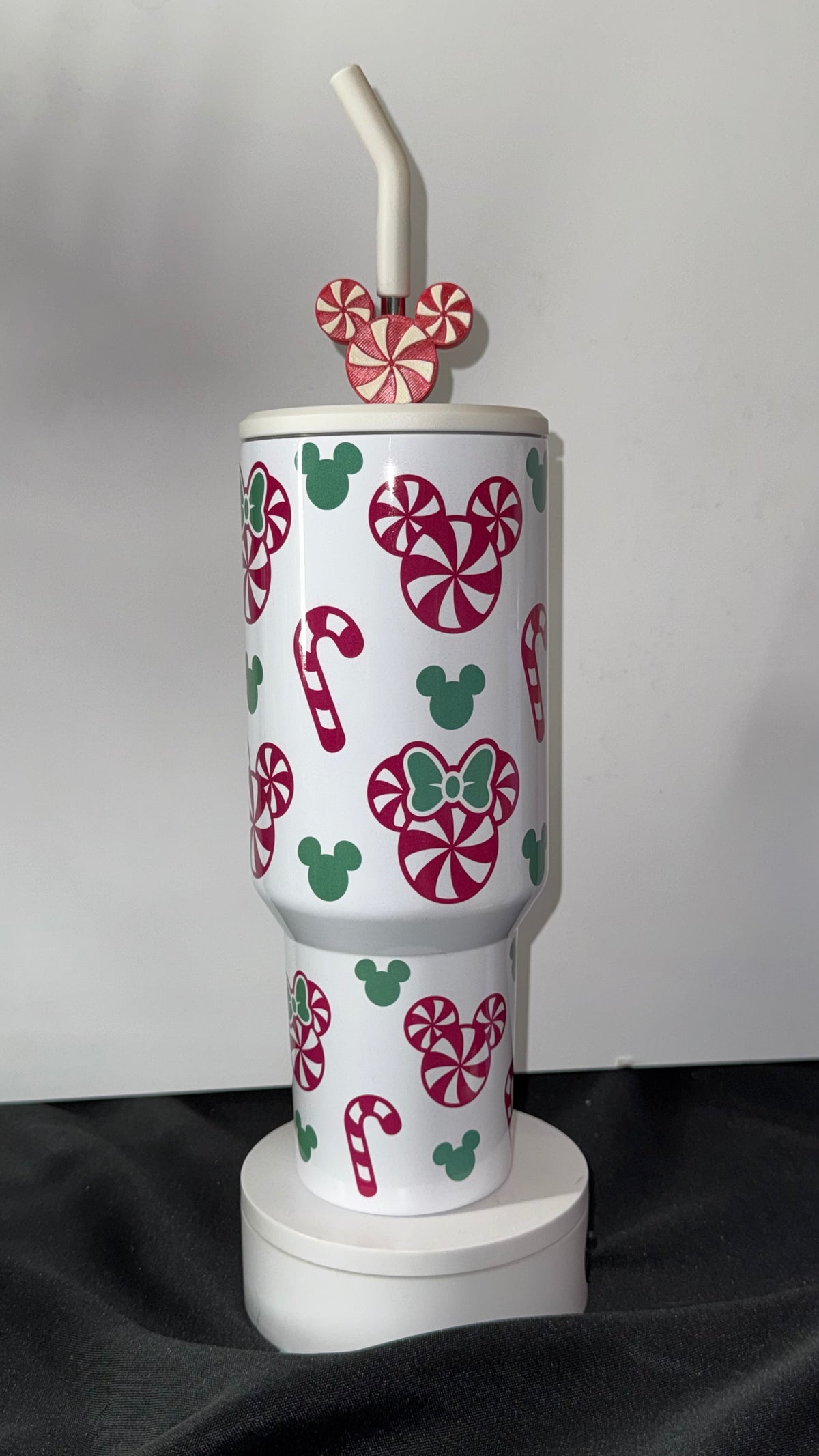 Peppermint Mouse 40oz Tumbler | Christmas Candy Cane | Personalized Holiday Tumbler with Handle & Straw | Gift Cup