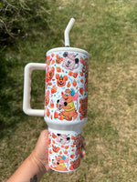 1-40oz Pumpkin Spice Mice Tumbler – Fall Mickey Mouse-Inspired Stainless Steel Double Wall Cup with Handle & Straw – Autumn Coffee Lovers Gift