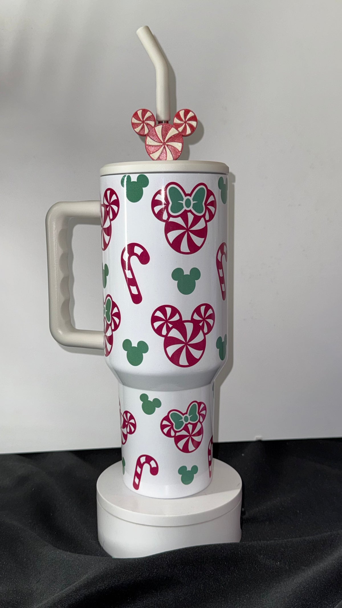 Peppermint Mouse 40oz Tumbler | Christmas Candy Cane | Personalized Holiday Tumbler with Handle & Straw | Gift Cup