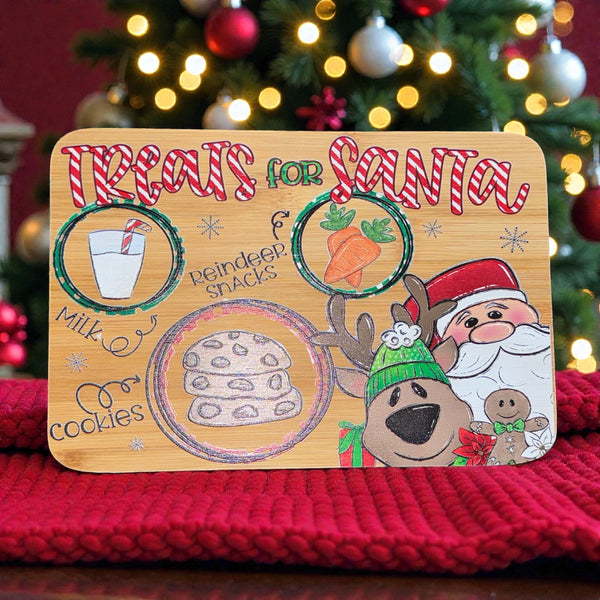 Dear Santa Tray • Christmas Treat Board • Bamboo Santa Cookie & Milk Tray • Reindeer Snack Board • Kids Christmas Eve Tradition Holiday Gift