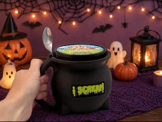 Halloween Cauldron Ice Cream Pint Holder with Spoon Slot