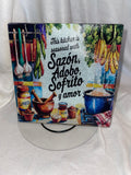 Tempered Glass Cutting Board – “Sazón, Adobo, Sofrito y Amor” | Latin Kitchen Decor | Puerto Rican Gift | Spanglish Home Decor | Available in 3 Sizes
