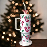 Peppermint Mouse 40oz Tumbler | Christmas Candy Cane | Personalized Holiday Tumbler with Handle & Straw | Gift Cup