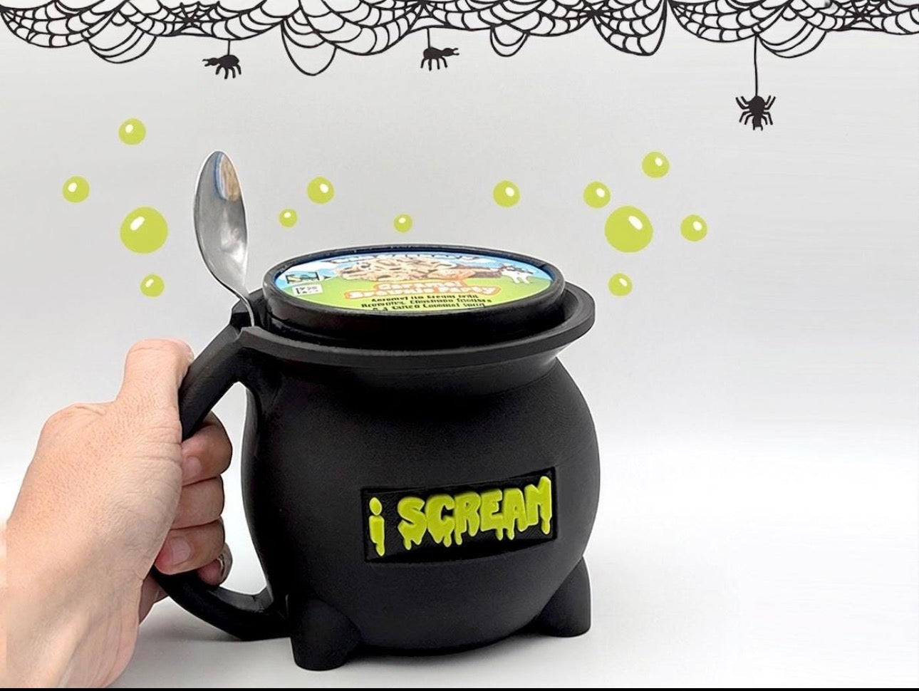 Halloween Cauldron Ice Cream Pint Holder with Spoon Slot