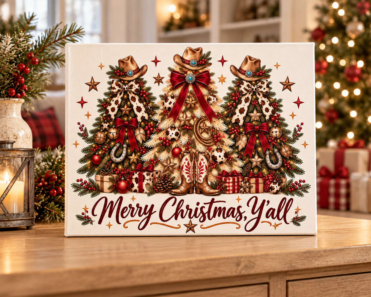 Merry Christmas Y’all Western Christmas Canvas