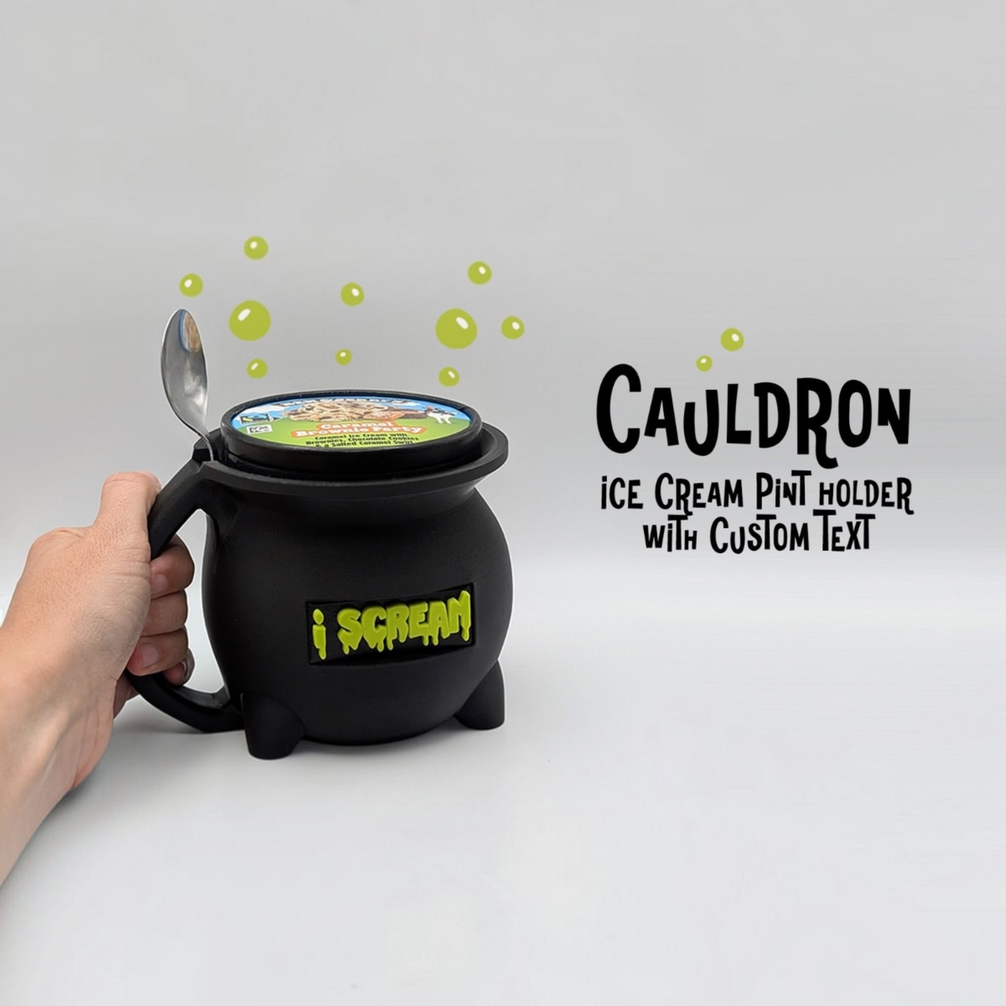 Halloween Cauldron Ice Cream Pint Holder with Spoon Slot