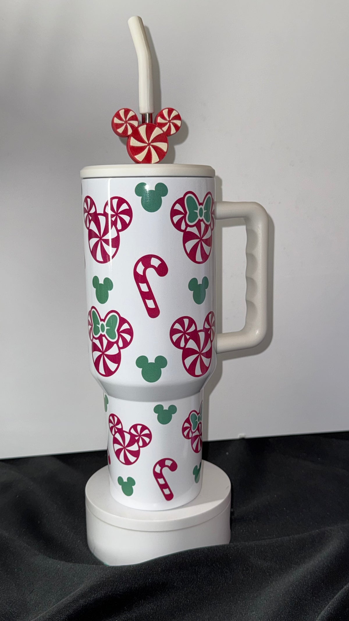 Peppermint Mouse 40oz Tumbler | Christmas Candy Cane | Personalized Holiday Tumbler with Handle & Straw | Gift Cup