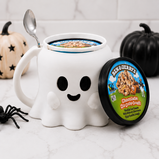 Ghost Ice Cream Pint Holder with Spoon Slot | 3D Printed Halloween Pint Cozy