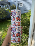1 Nostalgic Halloween Cartoon Tumbler – 20oz Skinny Stainless Steel Cup with Lid & Straw – Cute Fall Characters, Boo Crew Mug, Retro Spooky