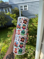 1 Nostalgic Halloween Cartoon Tumbler – 20oz Skinny Stainless Steel Cup with Lid & Straw – Cute Fall Characters, Boo Crew Mug, Retro Spooky