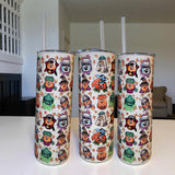 1 Nostalgic Halloween Cartoon Tumbler – 20oz Skinny Stainless Steel Cup with Lid & Straw – Cute Fall Characters, Boo Crew Mug, Retro Spooky