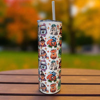1 Nostalgic Halloween Cartoon Tumbler – 20oz Skinny Stainless Steel Cup with Lid & Straw – Cute Fall Characters, Boo Crew Mug, Retro Spooky