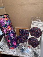1-Aa Horror Boo Box – Spooky Gift Set with 20oz Tumbler, Car Coasters, Ceramic Coaster, Keychain & Decals | Ultimate Treat for Horror Fans