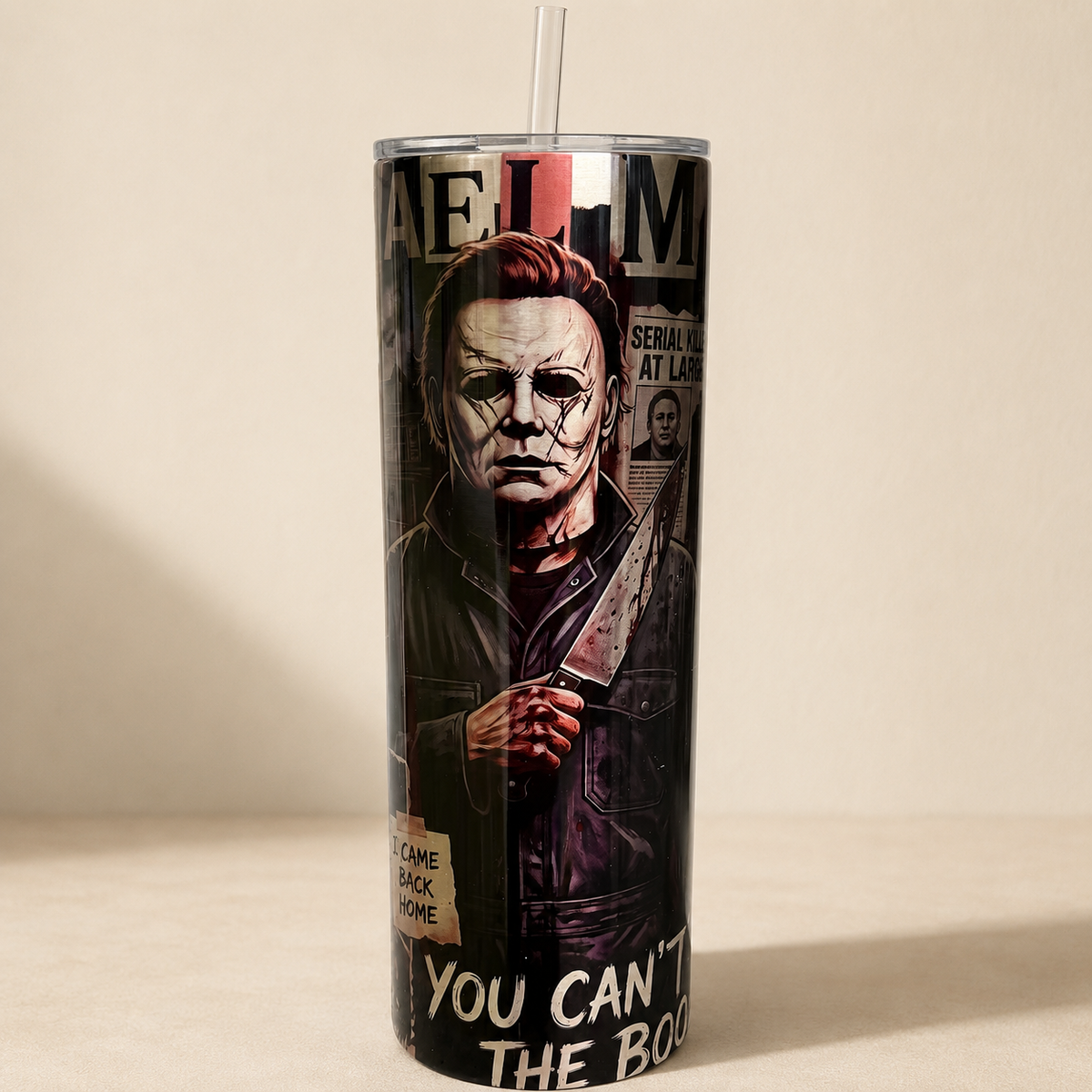 Michael Myers 20oz tumbler portrait design angle