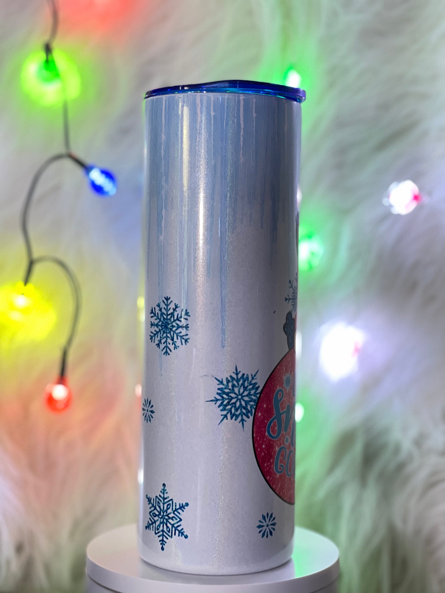 Christmas Stitch shimmer white tumbler