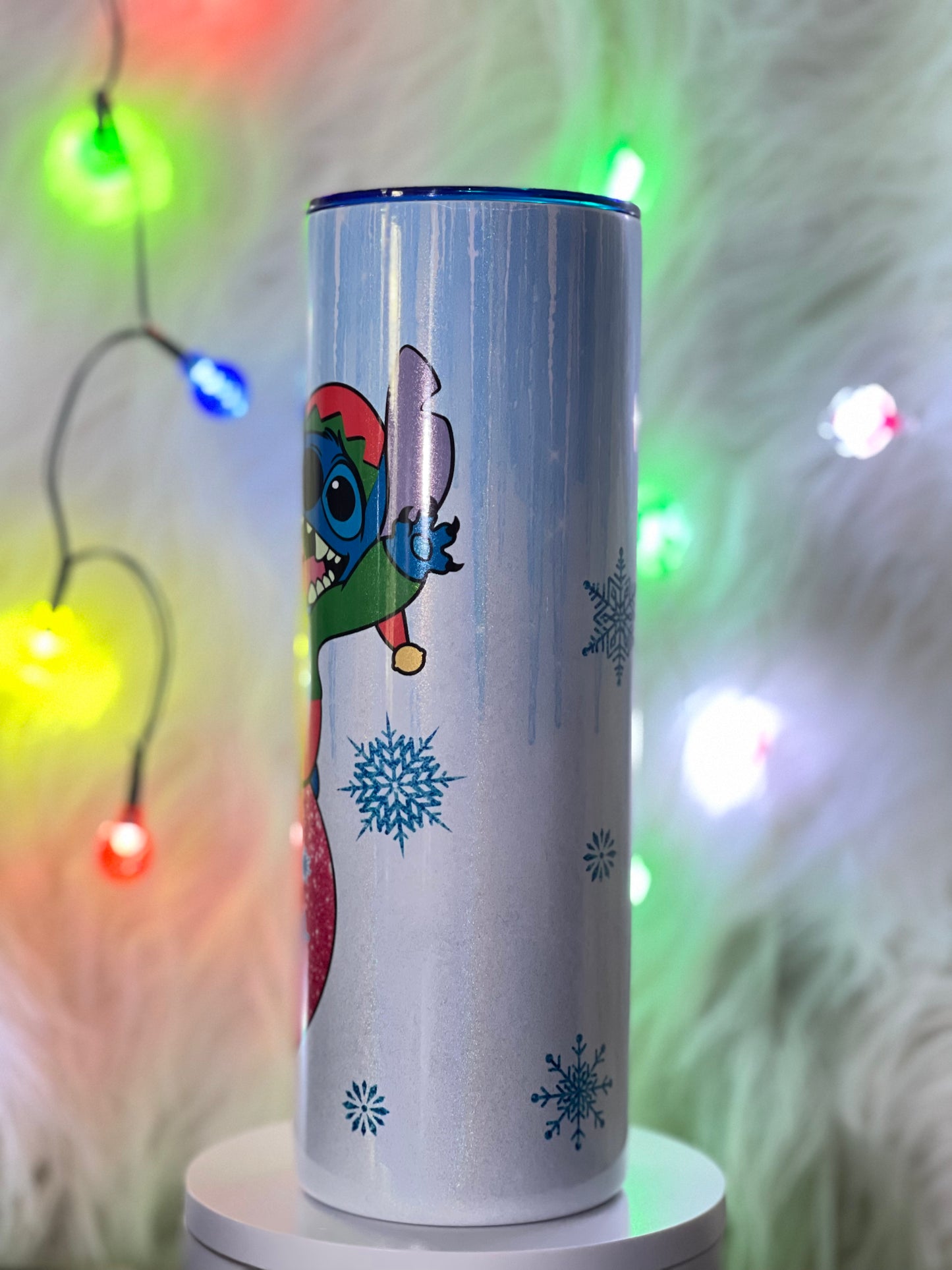 Christmas Stitch shimmer white tumbler