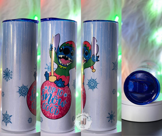 Christmas Stitch shimmer white tumbler
